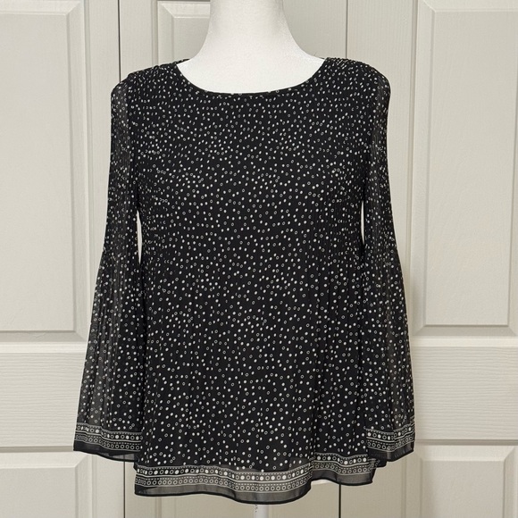 Max Studio Tops - Max Studio Polka Dot Pleated Blouse XS Sheer Bell Sleeves